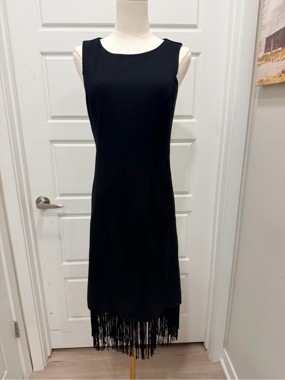 Pink Tartan Classic Black Sleeveless Fringe Hem Dress